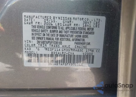 2015 Nissan Sentra Sr z USA, uszkodzony, nr VIN 3N1AB7AP5FY336165